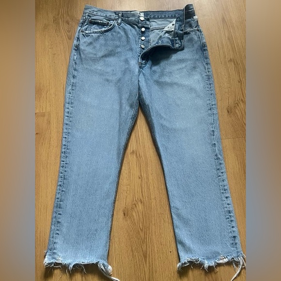 Agolde Blue Straight Jeans Classic Riley Crop - Picture 5 of 7